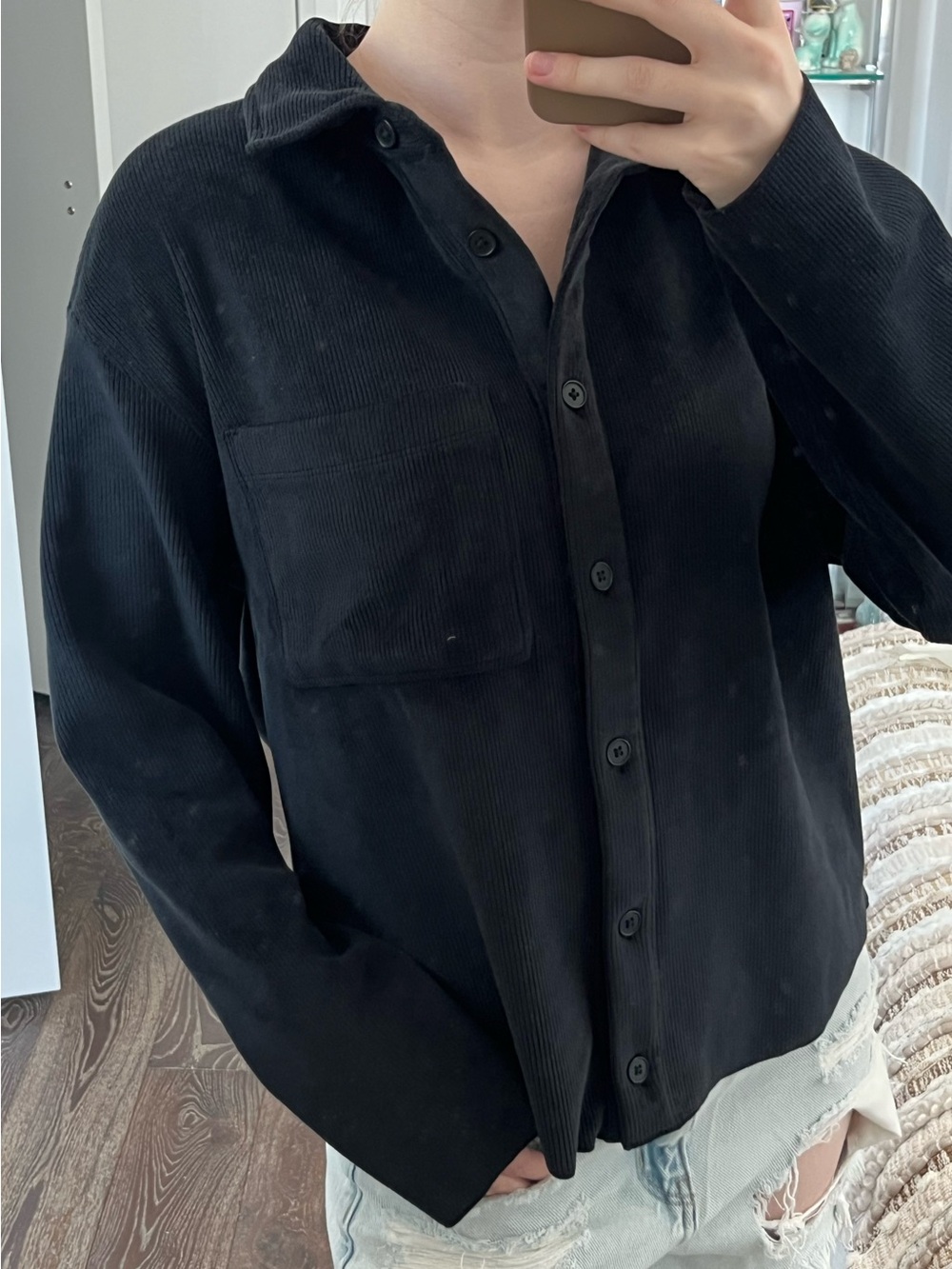 Oak + Fort Black Corduroy Button-Up Shirt/Jacket